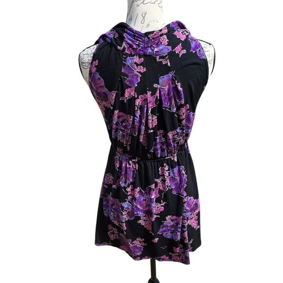 Free People -633 Sleeveless Floral Tunic Top Black Purple Small - Picture 4 of 9